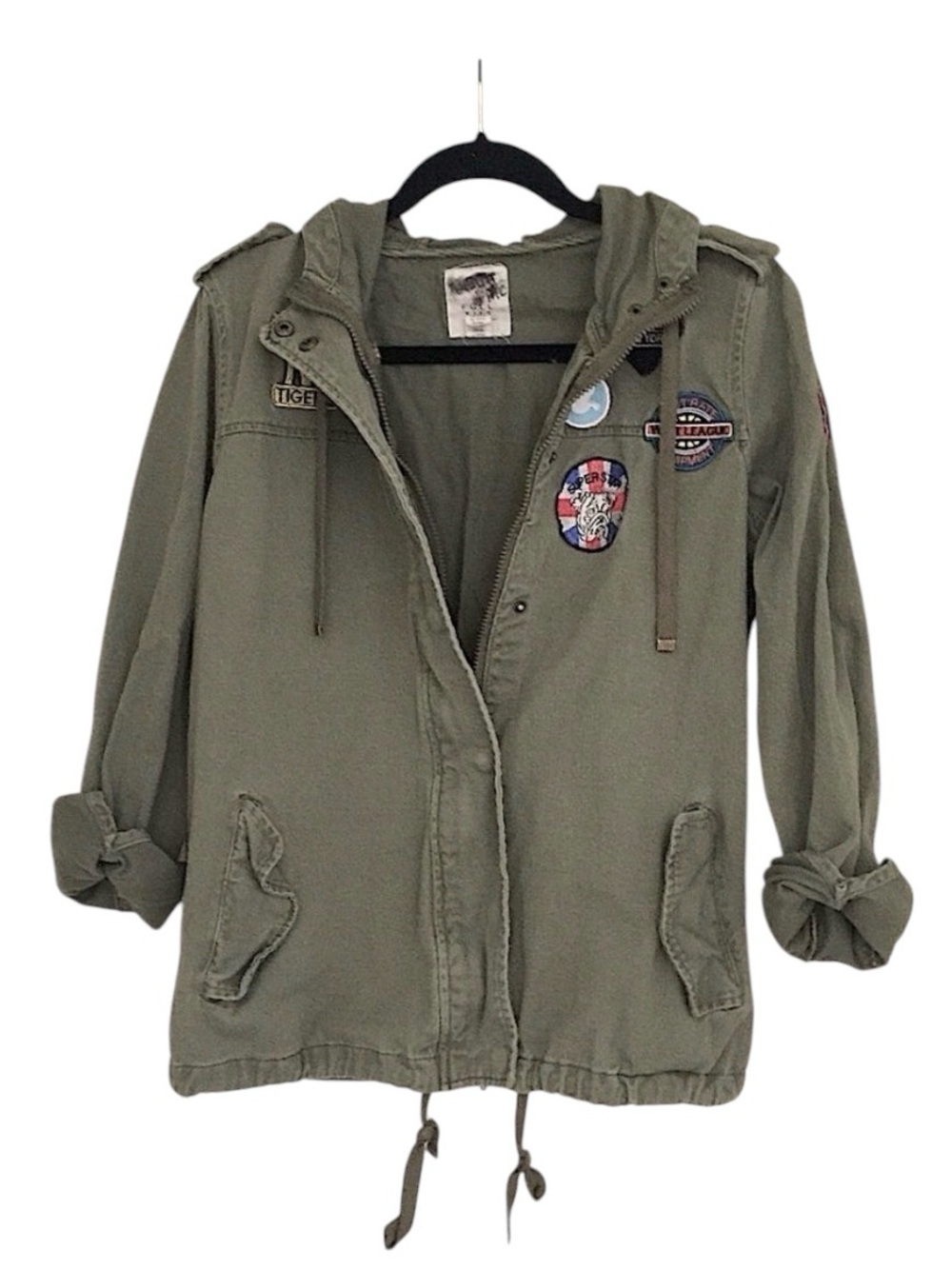 Full Tilt Vintage Olive Army Green Patched Cargo Utility Technical Jacket M
